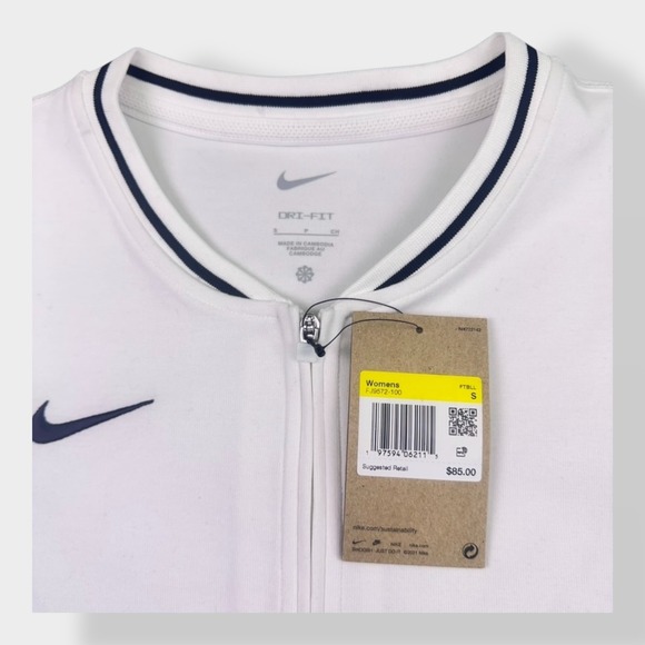 Nike‎ Dri-FIT Women's Zip-Neck Long Sleeve Training Top White Navy NWT - Picture 5 of 12